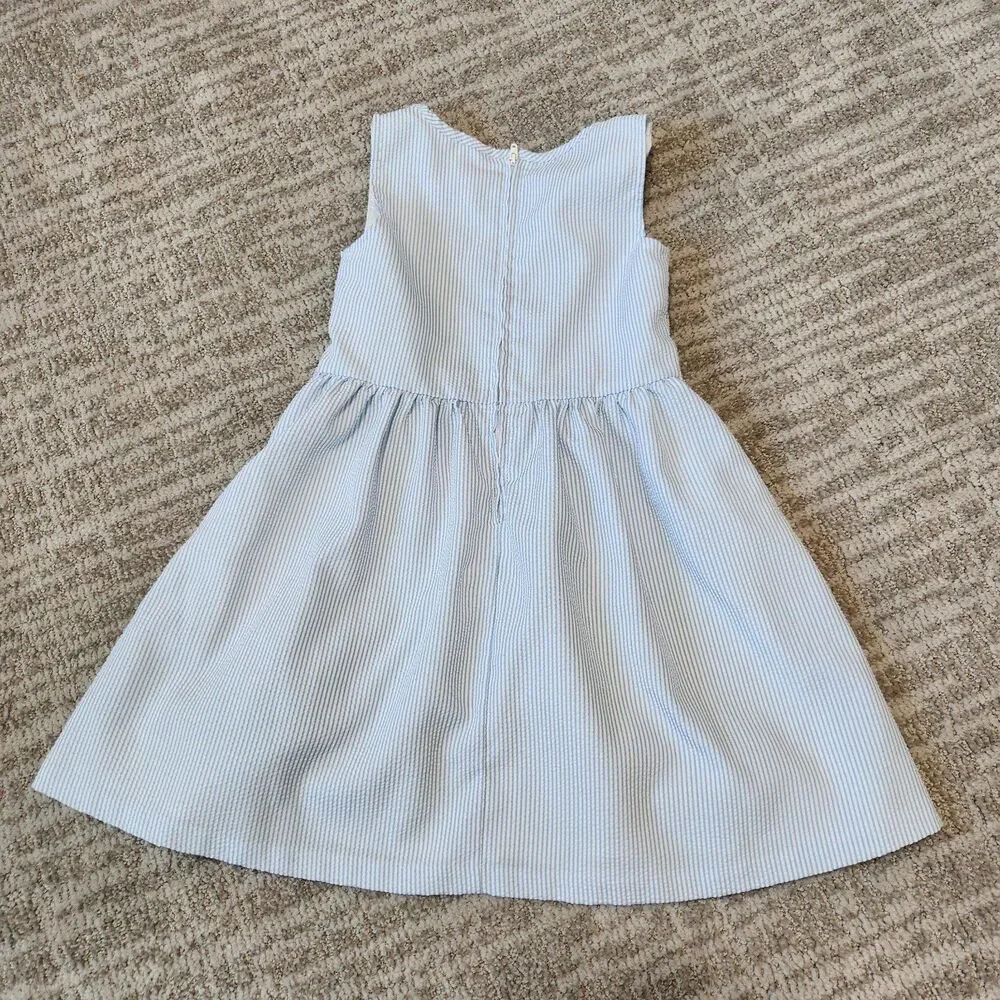Pappagallo girl's seersucker sleeveless dress blue white size 7